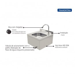 Lavatório Industrial de Parede em Aço Inox com acionamento com joelho - Tramontina